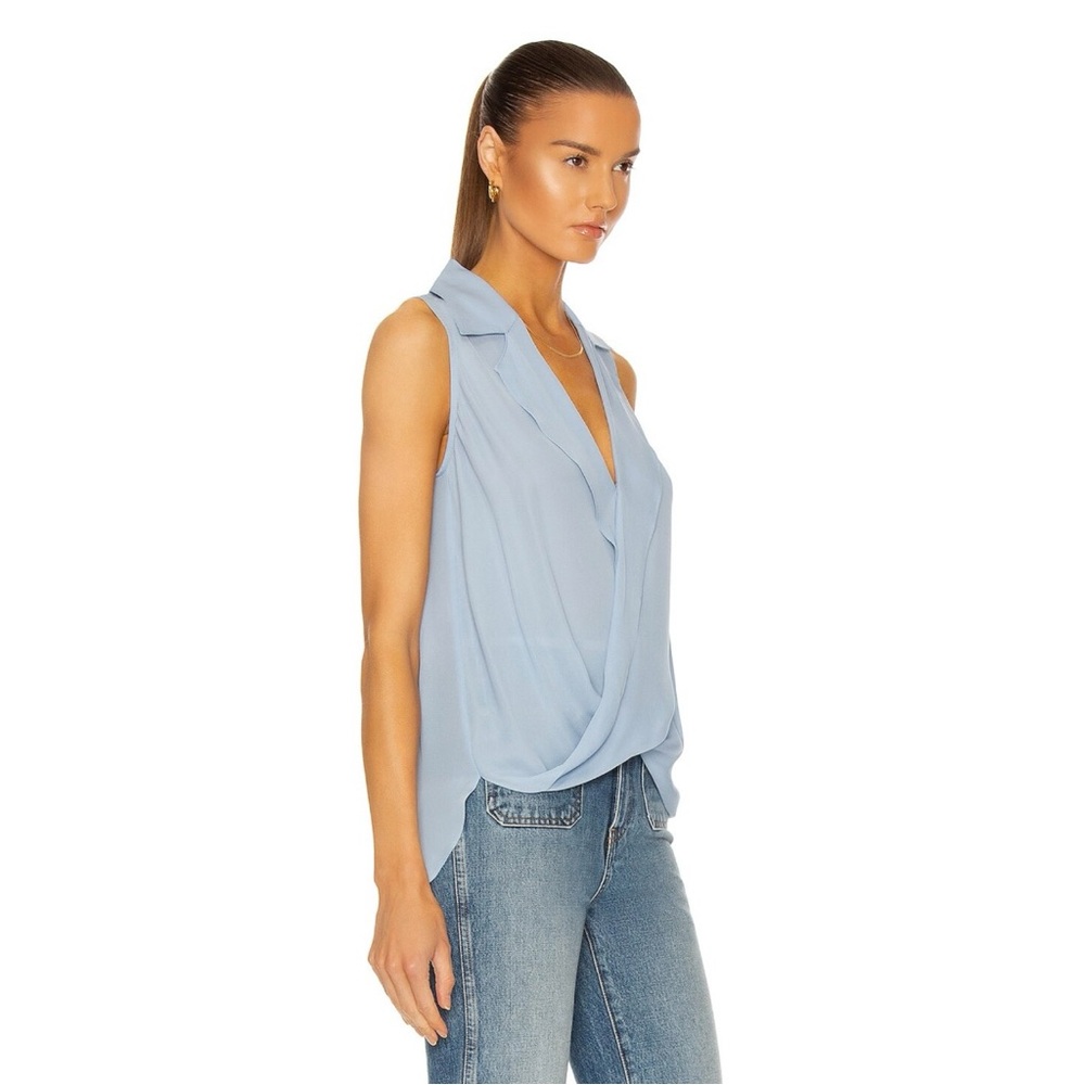 L’Agence Freja 100% Silk Draped Blouse Women’s Sleeveless Cote D’azure Blue Sz S - Picture 2 of 11